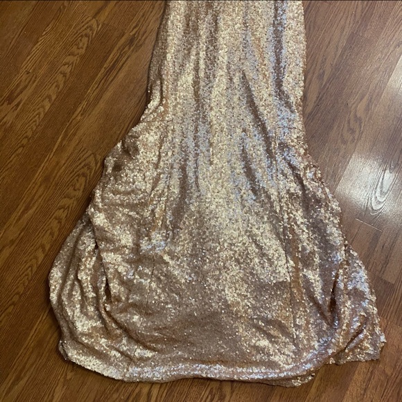 Vintage 90’s Y2K Gold Sequin Gown Homecoming Dress Cowl Backless Dress Prom - Picture 3 of 16